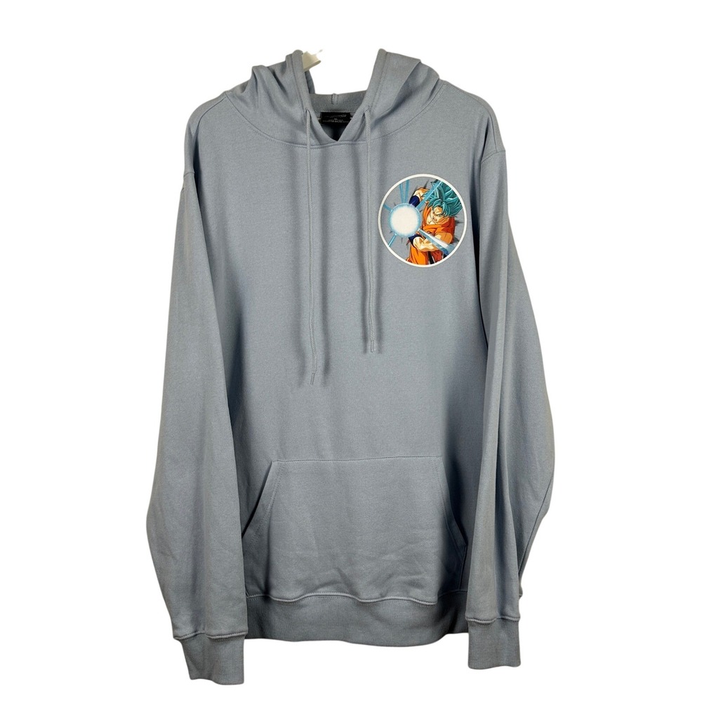 Dragon Ball Super Men's XL Hoodie Light Blue Goku Graphic Pullover Anime Y2K NEW